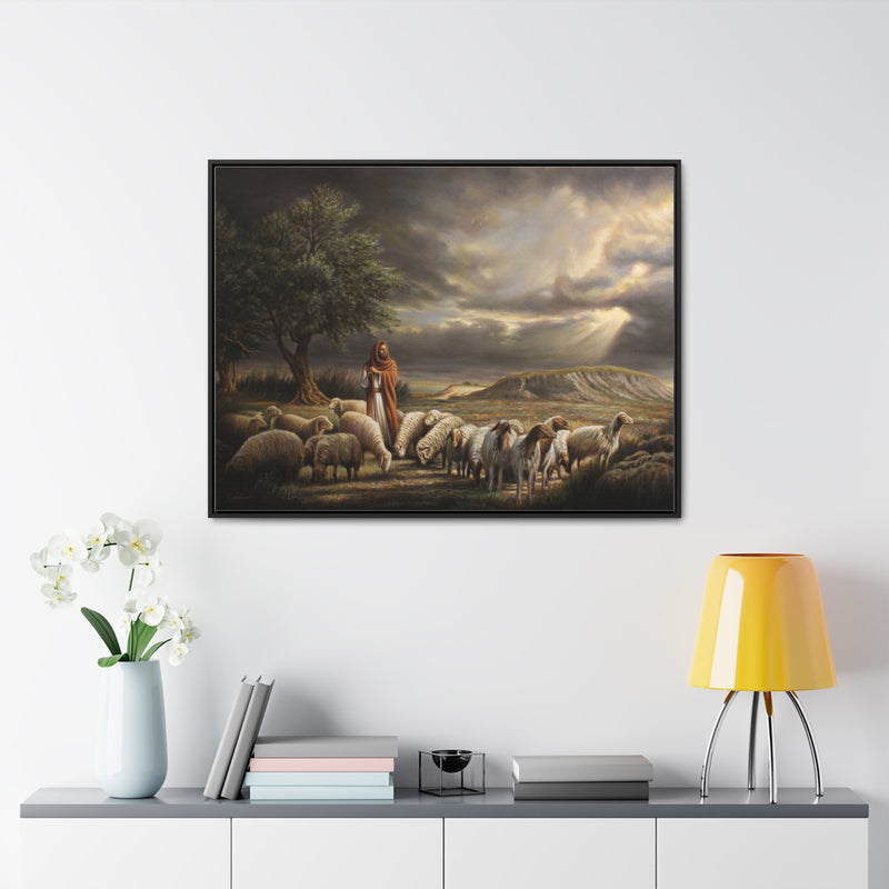 The Shepherd and His Sheep- Canvas Print-Framed