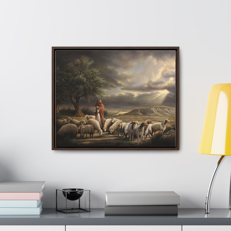 The Shepherd and His Sheep- Canvas Print-Framed