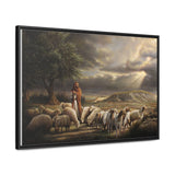 The Shepherd and His Sheep- Canvas Print-Framed