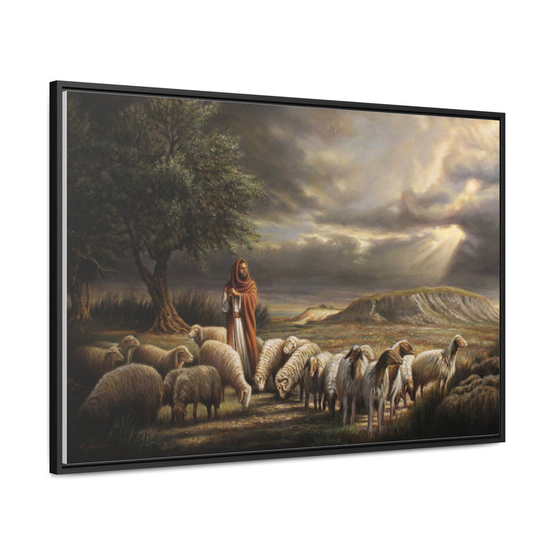 The Shepherd and His Sheep- Canvas Print-Framed