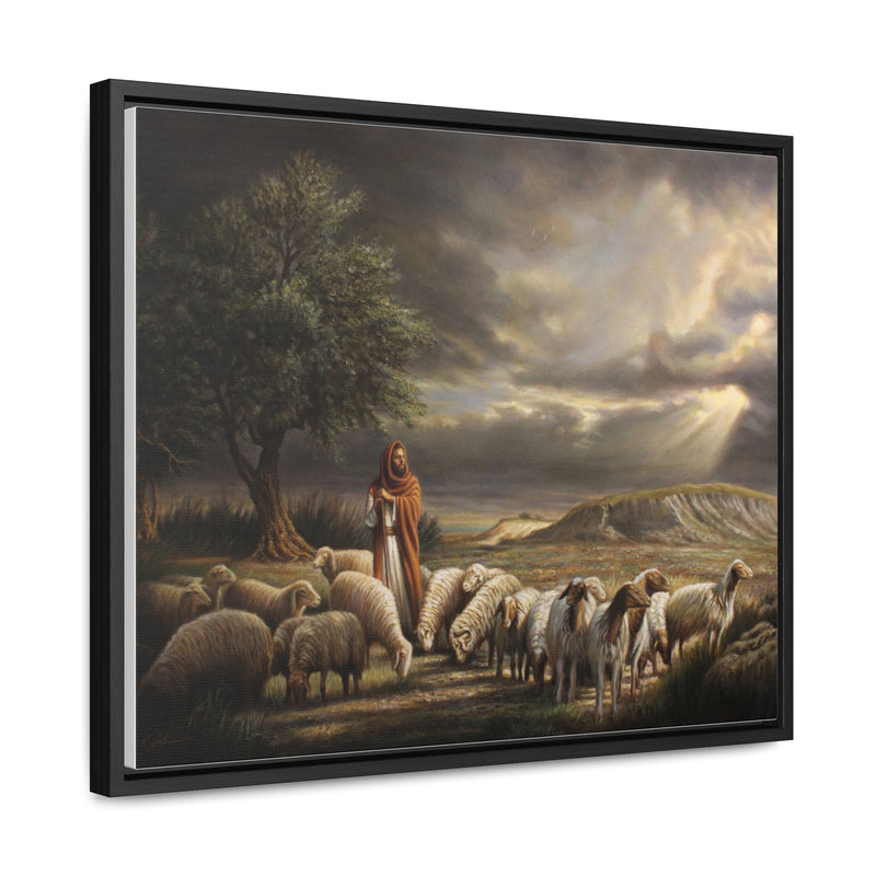 The Shepherd and His Sheep- Canvas Print-Framed